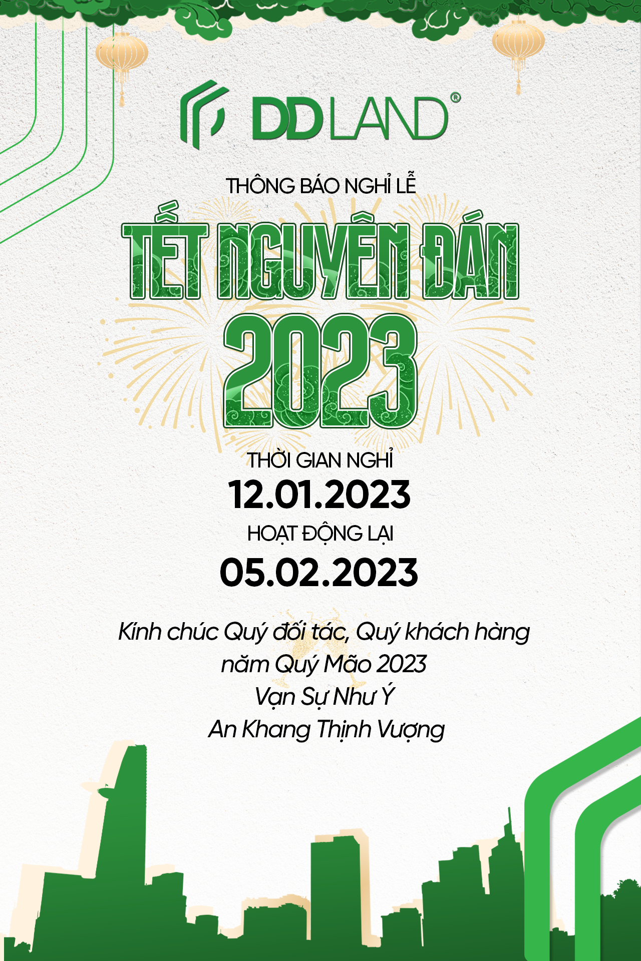 DD LAND thông báo lịch nghỉ lễ Tết Nguyên Đán 2023